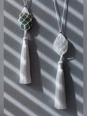 Bean design White Tassel Necklace of Natural Crystal Stone